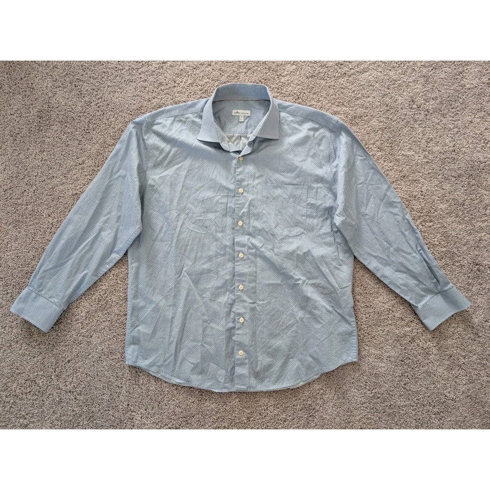 Peter Millar Shirt Button Up Multicolor Blue + Pink Microprint Mens XL